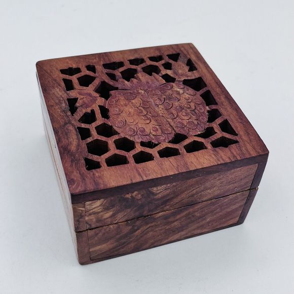 Unbranded Other - Vintage Potpourri Box. Pineapples on Wood Trinket Box. Handcrafted 4”x4” Square